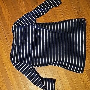 Navy and white striped boatneck shirt